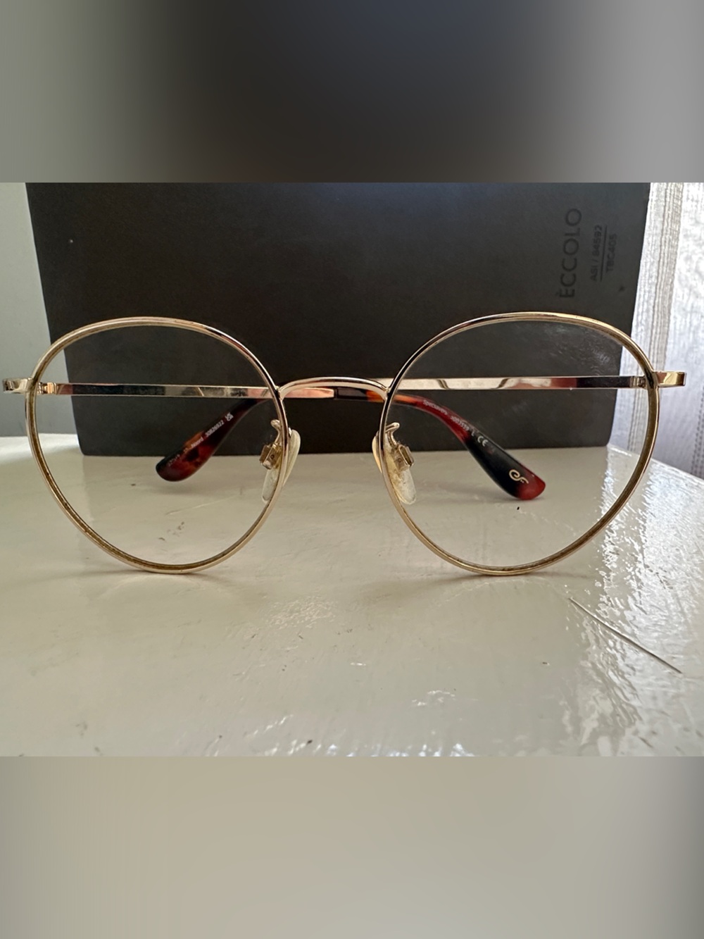 Specsavers Gold Round Wireframe Glasses with Tortoiseshell Temples